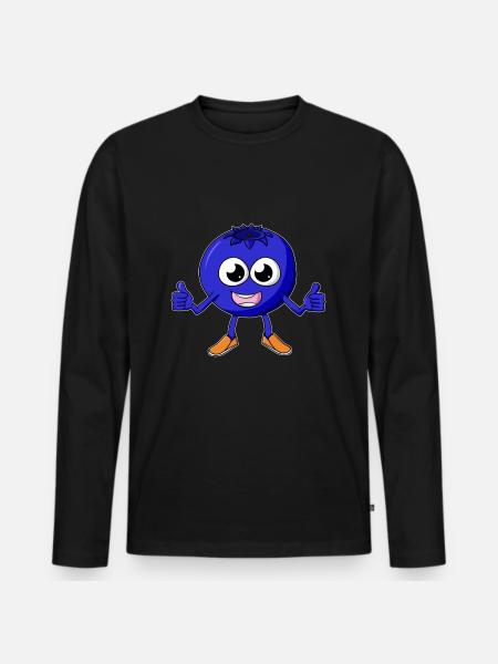 Blaubeere Cartoon - Männer Premium Bio Langarmshirt - Schwarz