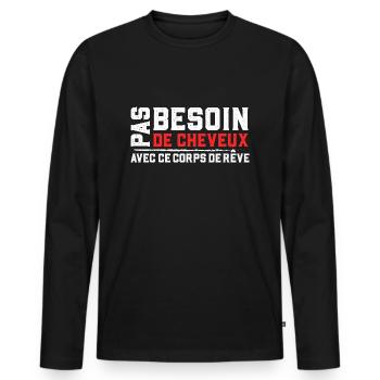 Cheveux cadeau drôle chauve calvitie humour - T-shirt manches longues Premium bio Homme - noir - Devant - Nico (187cm)