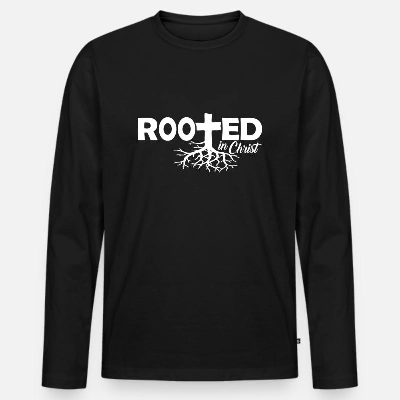 Rooted in Christ - Männer Premium Bio Langarmshirt - Schwarz