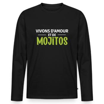 Vivons d'amour et de mojitos - T-shirt manches longues Premium bio Homme - noir - Devant - Nico (187cm)