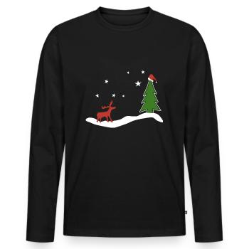 Elch mit Weihnachtsbaum - Männer Premium Bio Langarmshirt - Schwarz - Vorne - Nico (187cm)