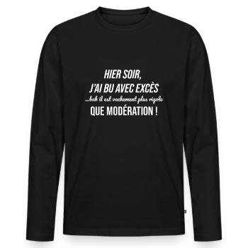 cadeau homme femme humour drole alcool soiree fete - T-shirt manches longues Premium bio Homme - noir - Devant - Nico (187cm)