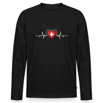 Schweiz Herzschlag Heimatliebe Alpenland - Männer Premium Bio Langarmshirt - Schwarz - Vorne - Nico (187cm)