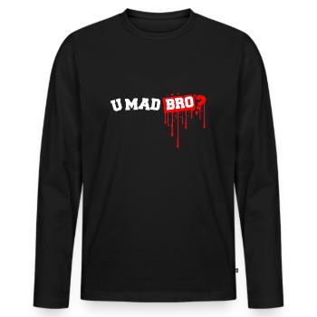 BRO? - Männer Premium Bio Langarmshirt - Schwarz - Vorne - Nico (187cm)