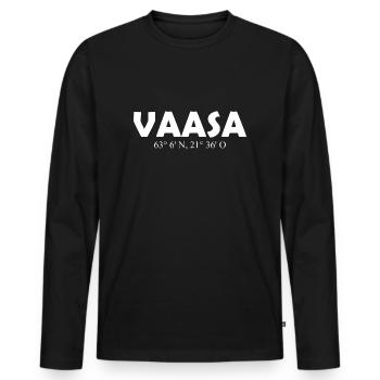 Vaasa Finland - Coordinates - Longitude - Latitude - Männer Premium Bio Langarmshirt - Schwarz - Vorne - Nico (187cm)