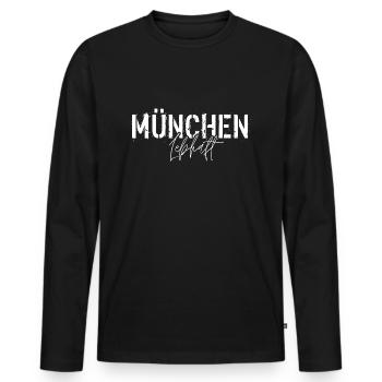 München Lebhaft - T-shirt manches longues Premium bio Homme - noir - Devant - Nico (187cm)