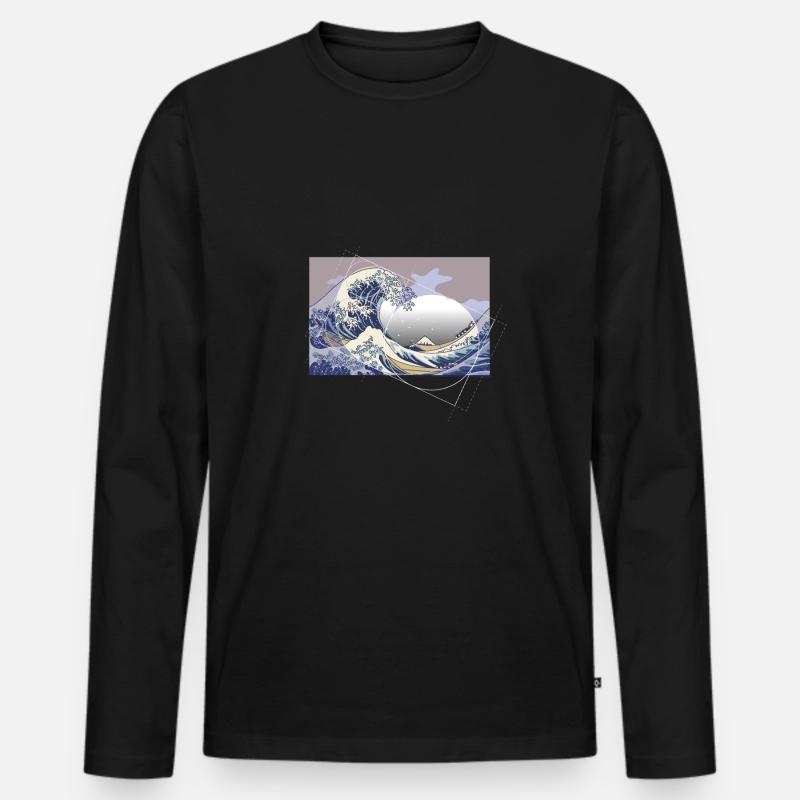 Hokusai Meets Fibonacci - Männer Premium Bio Langarmshirt - Schwarz