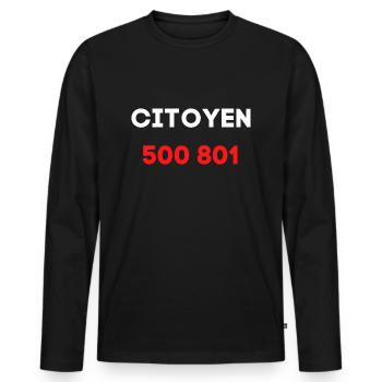 citoyen 500 801 numéro gouvernement - T-shirt manches longues Premium bio Homme - noir - Devant - Nico (187cm)