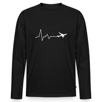Herzschlag Flugzeug Pilot - Männer Premium Bio Langarmshirt - Schwarz - Vorne - Nico (187cm)