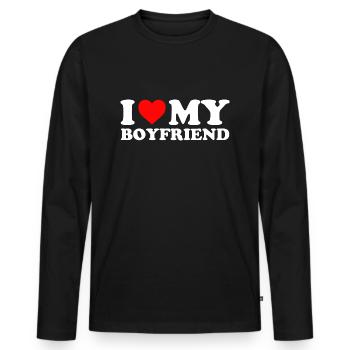 J’AIME MON COPAIN Saint-Valentin Cadeau Amour - T-shirt manches longues Premium bio Homme - noir - Devant - Nico (187cm)