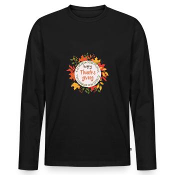 Joyeux Thanksgiving - T-shirt manches longues Premium bio Homme - noir - Devant - Nico (187cm)