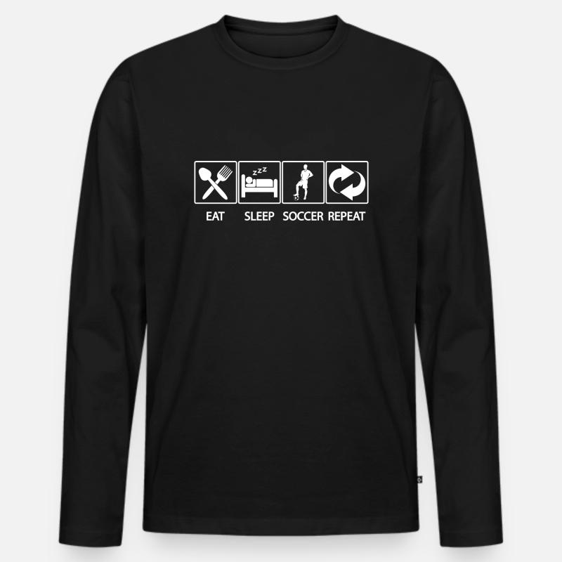 EAT SLEEP SOCCER REPEAT - Männer Premium Bio Langarmshirt - Schwarz