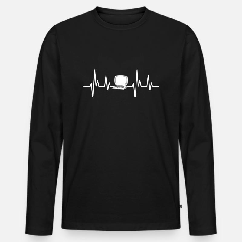 Computer-Herzfrequenz - Männer Premium Bio Langarmshirt - Schwarz