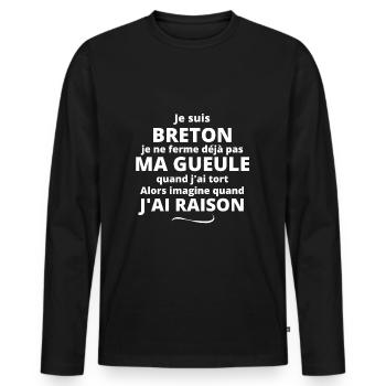 Bretagne, Bretagne humour, je suis Breton - T-shirt manches longues Premium bio Homme - noir - Devant - Nico (187cm)