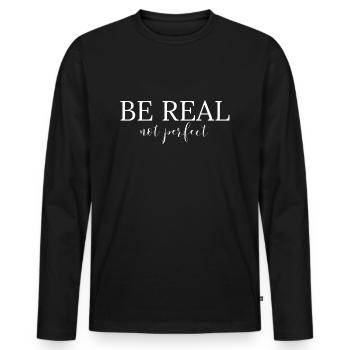 Soyez réel pas parfait - T-shirt manches longues Premium bio Homme - noir - Devant - Nico (187cm)