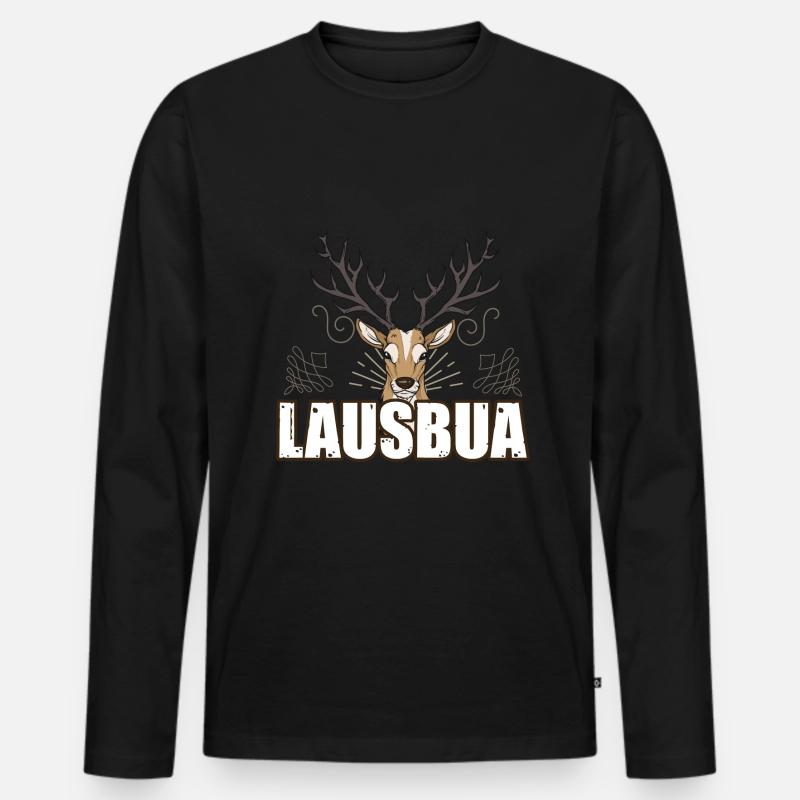 Lausbua Hirsch Lederhosen - Männer Premium Bio Langarmshirt - Schwarz