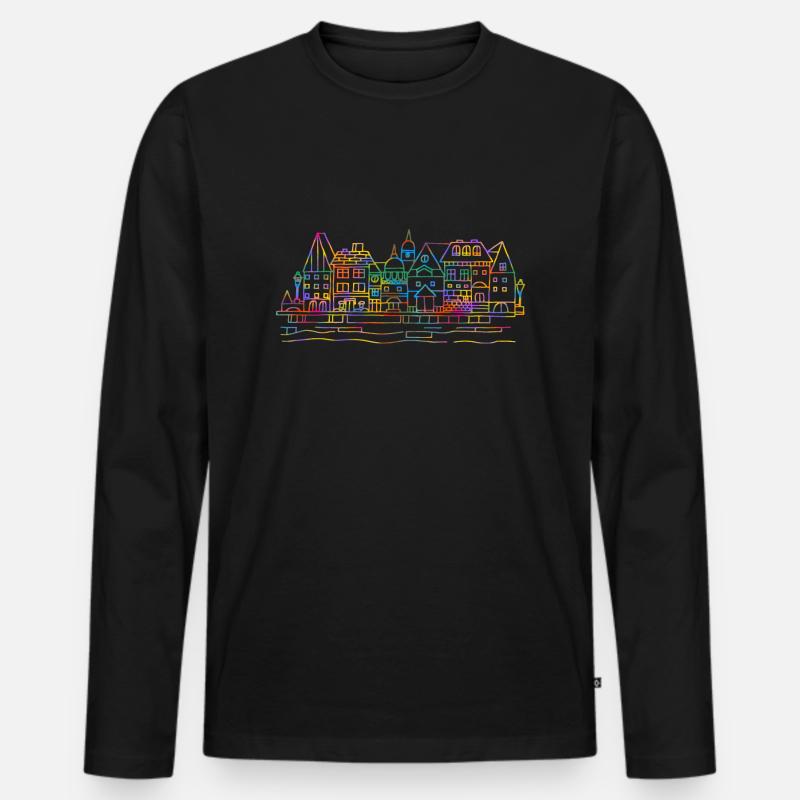 Bunte Häuser - Männer Premium Bio Langarmshirt - Schwarz
