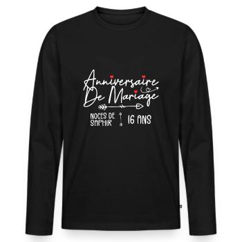 Anniversaire de mariage 16 ans - Noces de Saphir - T-shirt manches longues Premium bio Homme - noir - Devant - Nico (187cm)