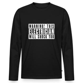 Avertissement! Cet électricien va vous choquer - T-shirt manches longues Premium bio Homme - noir - Devant - Nico (187cm)