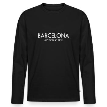 Barcelone - Espagne - Coordonnées Latitude Longitude - T-shirt manches longues Premium bio Homme - noir - Devant - Nico (187cm)