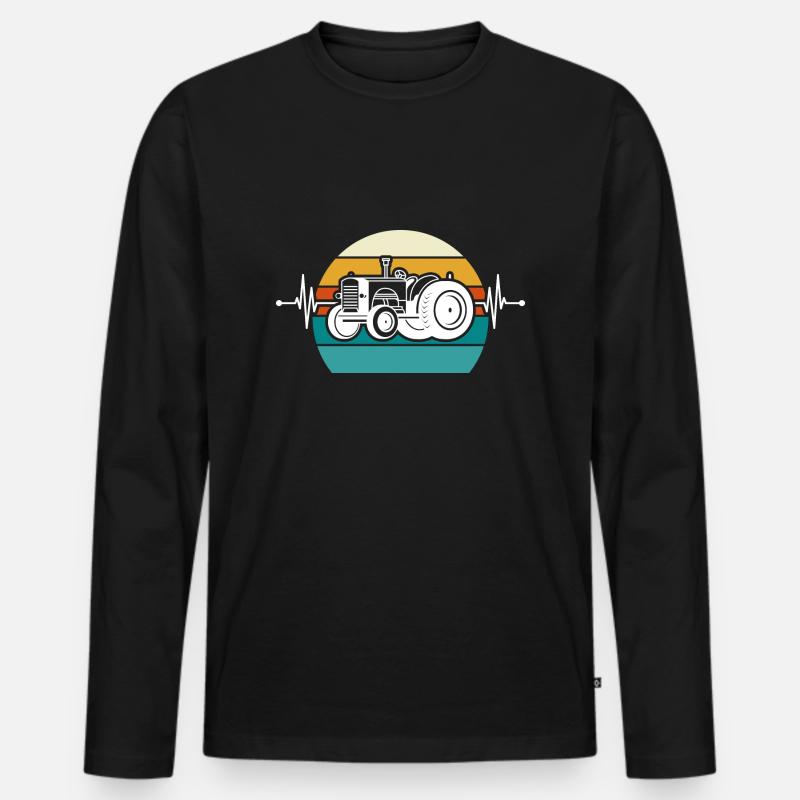 Herzschlag Trecker - Männer Premium Bio Langarmshirt - Schwarz