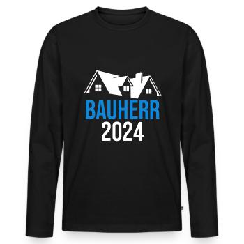 Bauherr 2024 Hausbau Neubau Baustelle Richtfest - Männer Premium Bio Langarmshirt - Schwarz - Vorne - Nico (187cm)