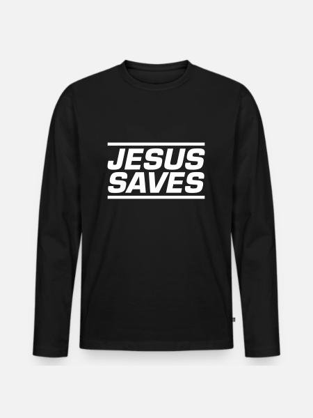 Jesus Saves Bible Verse - Men's Premium Organic Long Sleeve Shirt - black