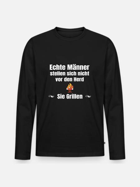 Echte Männer Grillen - Männer Premium Bio Langarmshirt - Schwarz