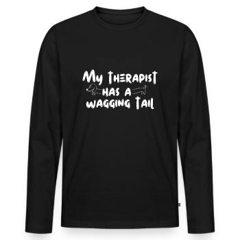 Mon chien - Mon thérapeute à quatre pattes - T-shirt manches longues Premium bio Homme - noir - Devant - Nico (187cm)