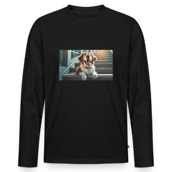 Niedliche Tiere chillen – Hund auf Treppe - Männer Premium Bio Langarmshirt - Schwarz - Vorne - Nico (187cm)