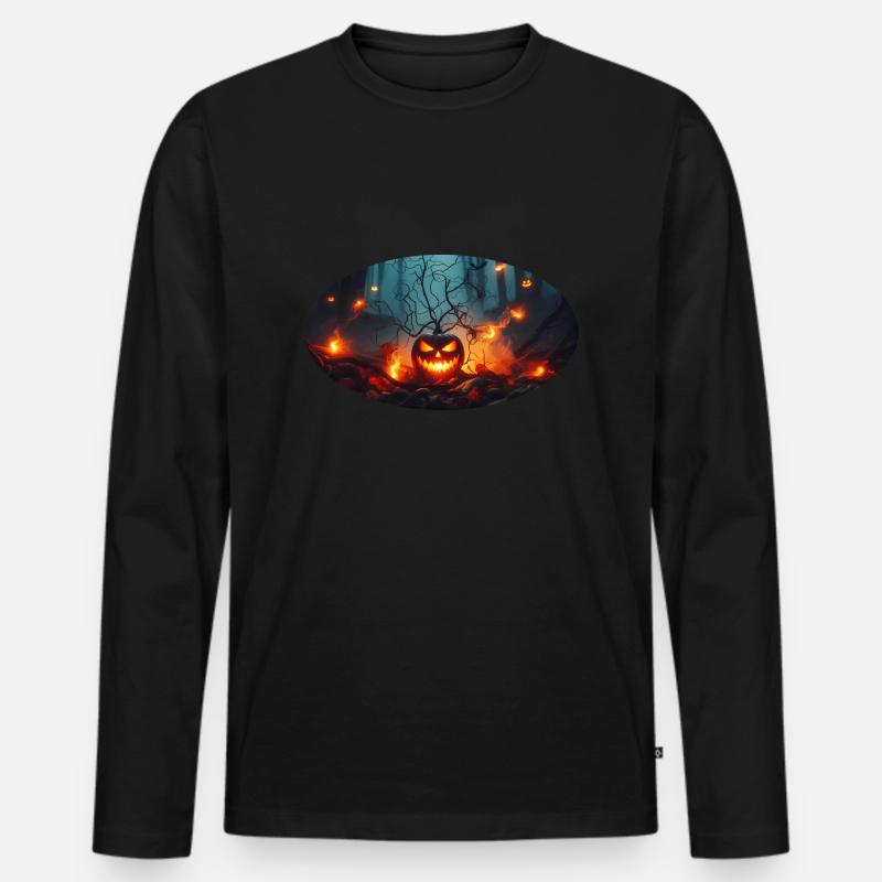 Halloween Kürbis 1 - Männer Premium Bio Langarmshirt - Schwarz