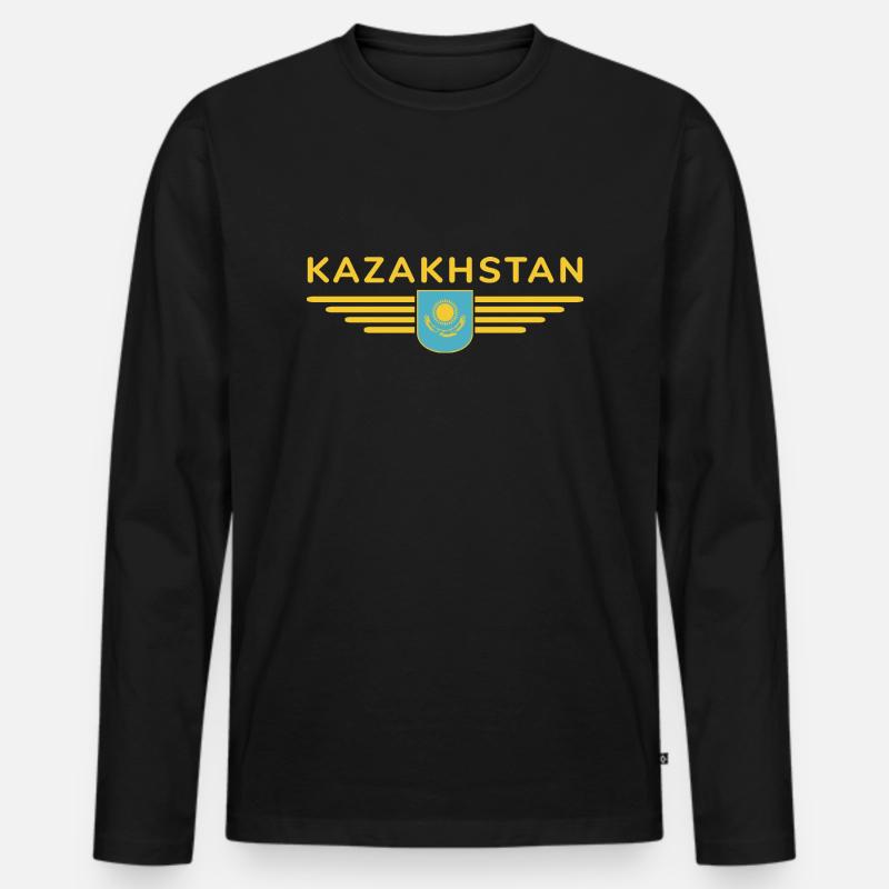 Kasachstan Design – Steppe und Tradition - Männer Premium Bio Langarmshirt - Schwarz