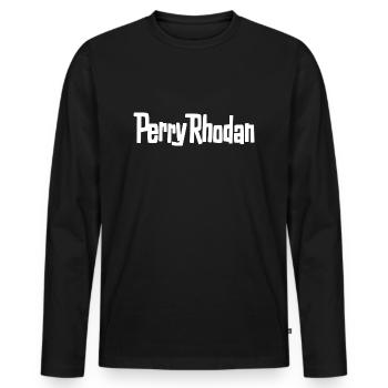 Perry Rhodan Logo weiß - Männer Premium Bio Langarmshirt - Schwarz - Vorne - Nico (187cm)