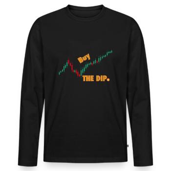 Buy the Dip Trading Stocks Bitcoin Crypto BTC - Men's Premium Organic Long Sleeve Shirt - black - Front - Nico (187cm)