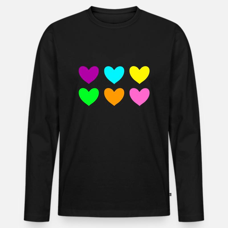 Herzen neon bunt - Männer Premium Bio Langarmshirt - Schwarz