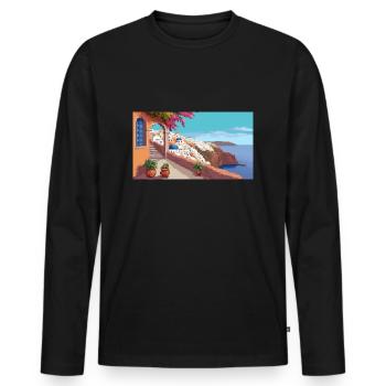 Oia, Santorini, Greece - Pixel Art - Men's Premium Organic Long Sleeve Shirt - black - Front - Nico (187cm)