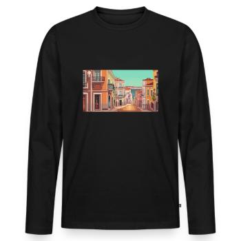 Lisbonne, Portugal - Pixel Art - T-shirt manches longues Premium bio Homme - noir - Devant - Nico (187cm)
