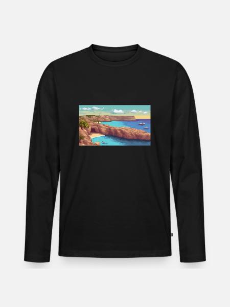 Comino Island, Malta - Pixel Art - Men's Premium Organic Long Sleeve Shirt - black