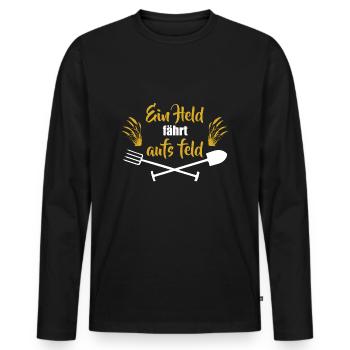 Bauer Landwirt Landwirtschaft Spruch Held vom Feld - Männer Premium Bio Langarmshirt - Schwarz - Vorne - Nico (187cm)