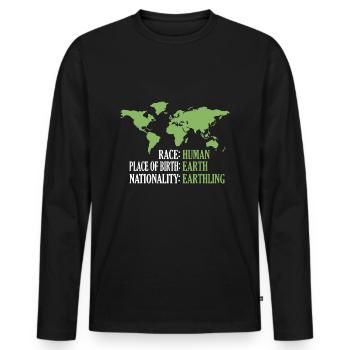 Race homme lieu de naissance Terre nationalité terrien - T-shirt manches longues Premium bio Homme - noir - Devant - Nico (187cm)