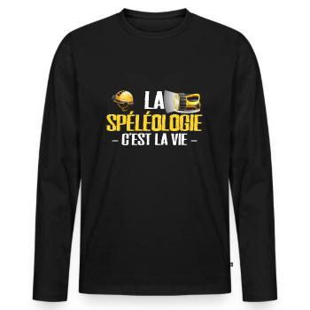 Spéléologie cadeau drôle spéléologue grotte - T-shirt manches longues Premium bio Homme - noir - Devant - Nico (187cm)