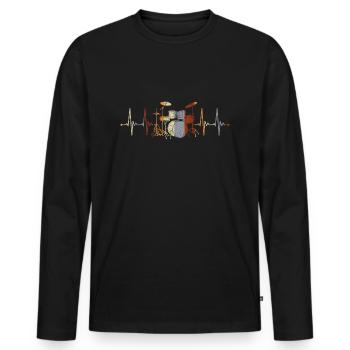 Schlagzeug Schlagzeuger Drummer Herzschlag - Männer Premium Bio Langarmshirt - Schwarz - Vorne - Nico (187cm)