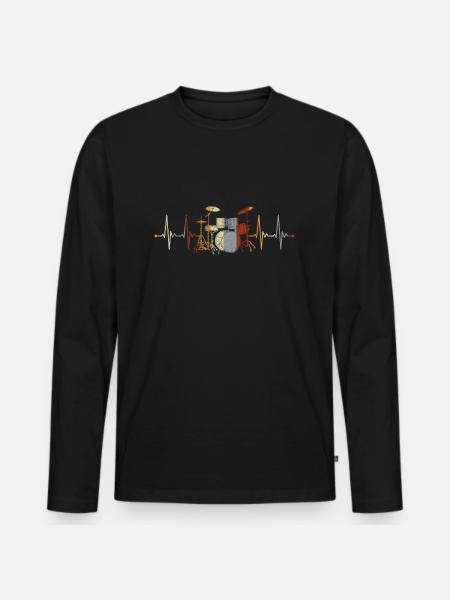 Trommer Trommeslager Drummer Heartbeat - Premium økologisk langærmet T-shirt til mænd - sort