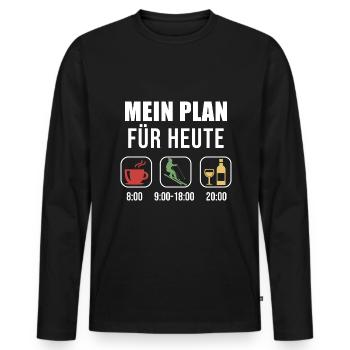 Mein Plan Apres Ski | Skifahrer Wein Spruch - Männer Premium Bio Langarmshirt - Schwarz - Vorne - Nico (187cm)