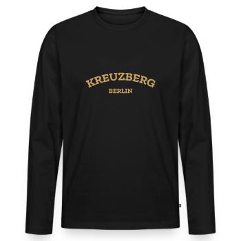 Berlin - Kreuzberg - Berliner - Kiez - Berlinerin - Männer Premium Bio Langarmshirt - Schwarz - Vorne - Nico (187cm)