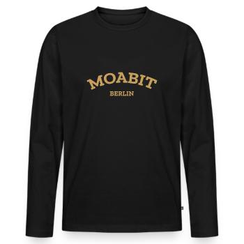 Berlin - Moabit - Berliner - Kiez - Berlinerin - Männer Premium Bio Langarmshirt - Schwarz - Vorne - Nico (187cm)
