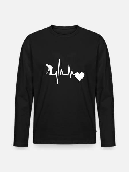 Eishockeyteam Herzschlag Wintersport Eishockey - Männer Premium Bio Langarmshirt - Schwarz