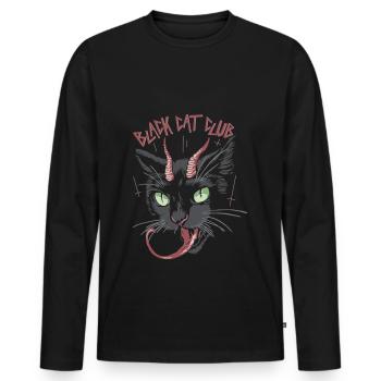 Black Cat Club - Schwarze Katze - Männer Premium Bio Langarmshirt - Schwarz - Vorne - Nico (187cm)
