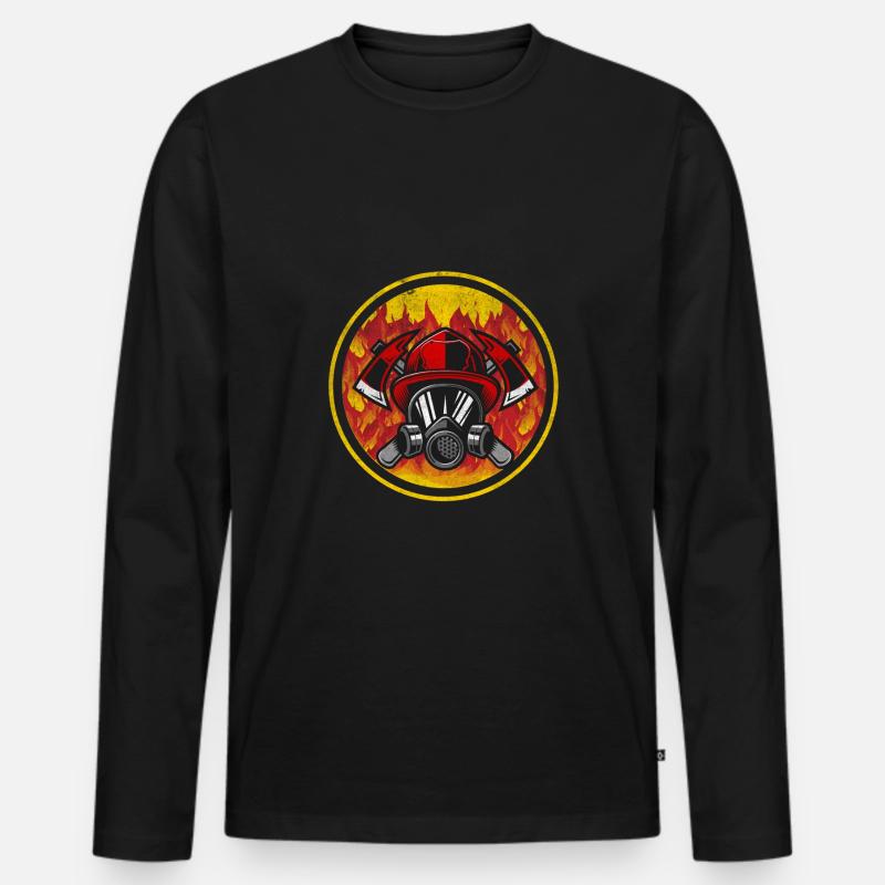 Feuerwehr - Männer Premium Bio Langarmshirt - Schwarz