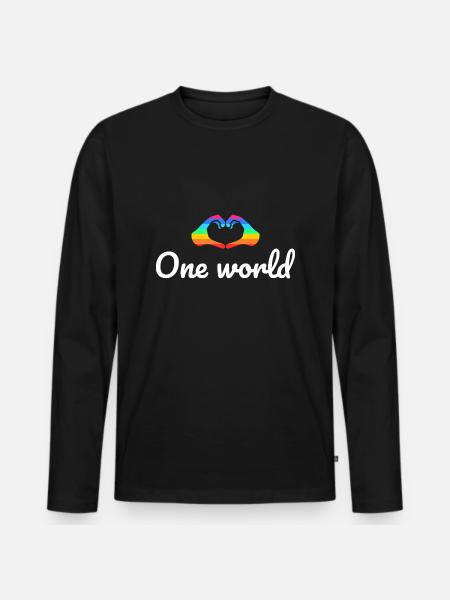 one world - Men's Premium Organic Long Sleeve Shirt - black